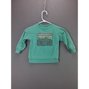 Patagonia Sweatshirt Toddler 4T Teal Green Mountain Graphic Fleece Pullover 1380